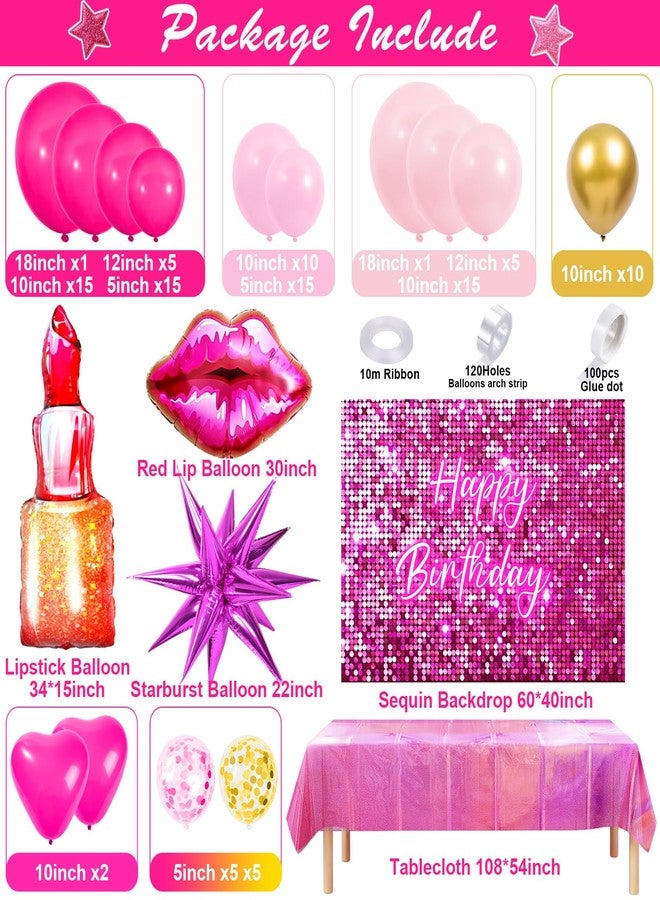 Winrayk Hot Pink Birthday Decorations for Girls Women, Pink Balloon Garland Arch Kit with Backdrop Tablecloth Large Spa Makeup Foil Balloons, 16th 18th 21st 30th Princess Birthday Party Decorations - Image 2